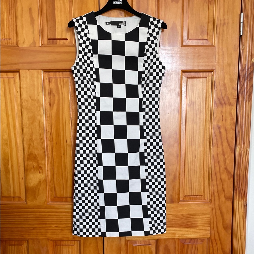 Love Moschino Black and White Checkered Mini Dress